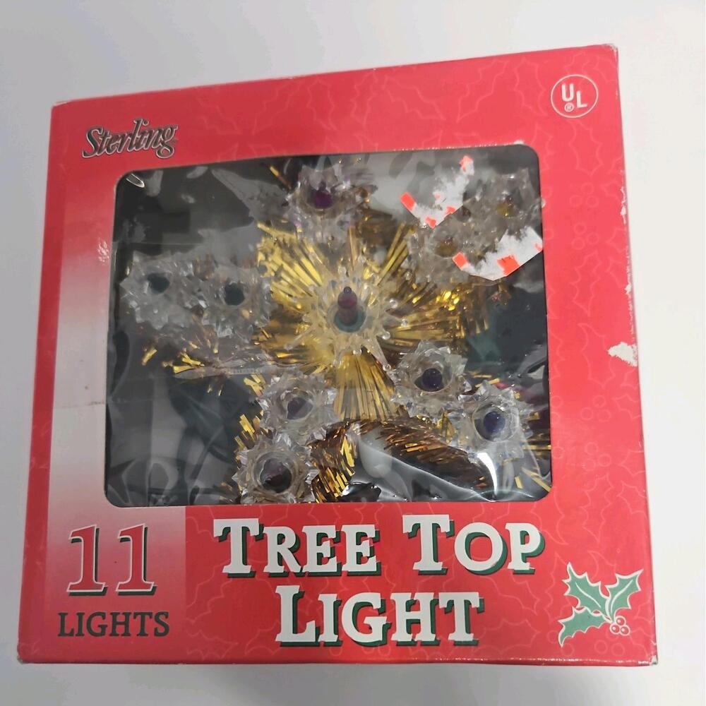 Vintage Sterling Christmas Tree Top STAR 11 Lights  5 and 1/2 inches tall in box